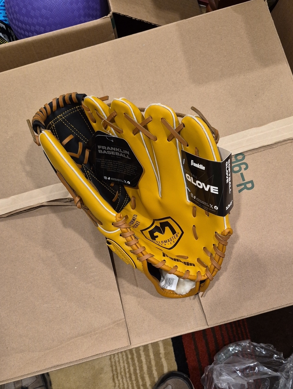 Franklin Fieldmaster Yellow Baseball Glove with Tan Lacing